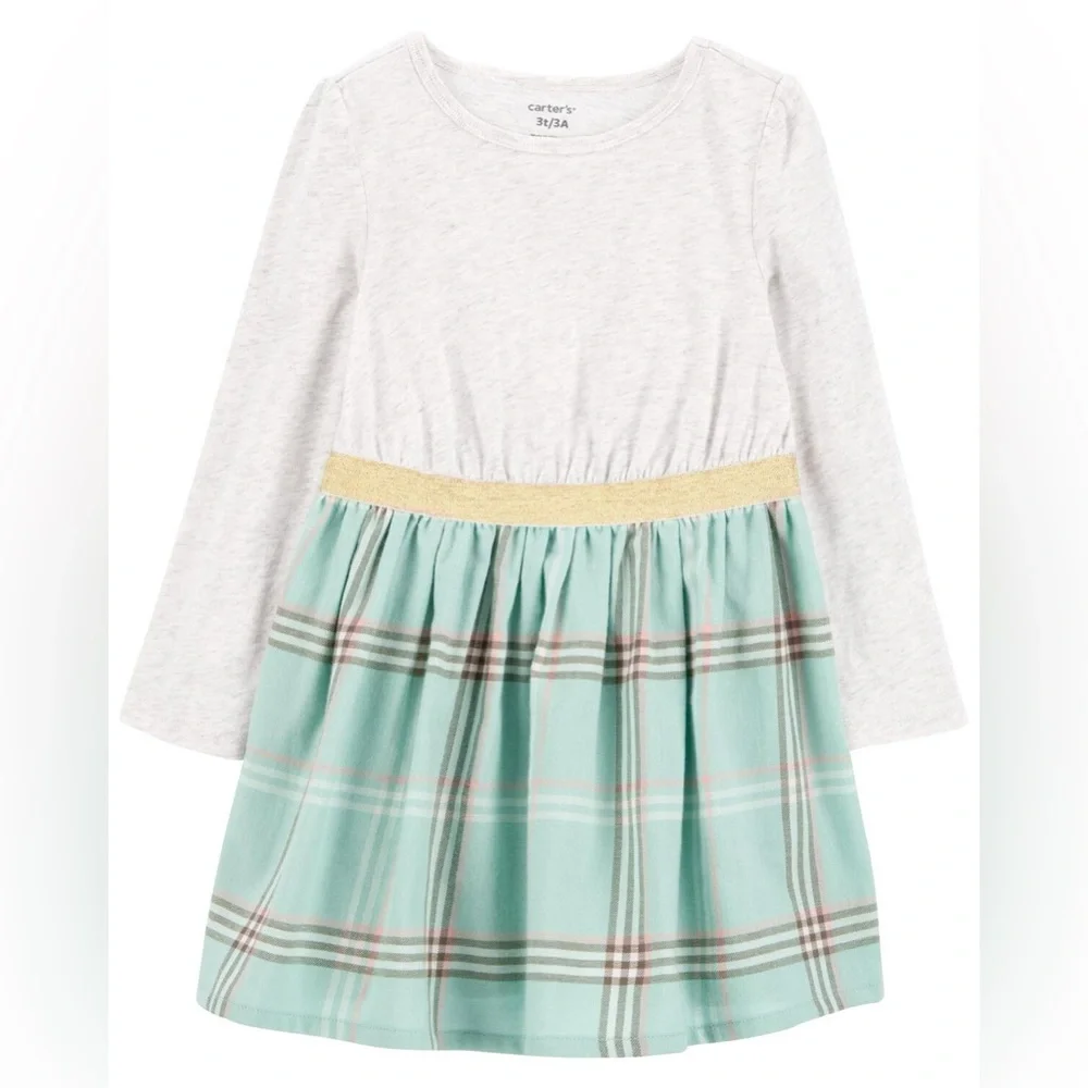 24M Carter's Plaid Green and Creme Toddler Jersey Plaid Dress